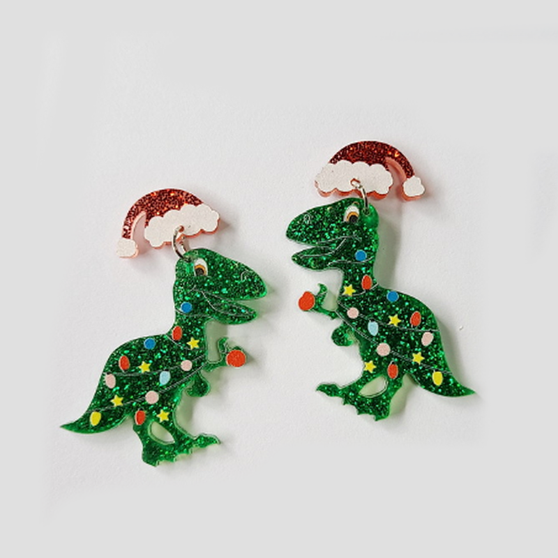 Christmas Dinosaur Acrylic Earrings