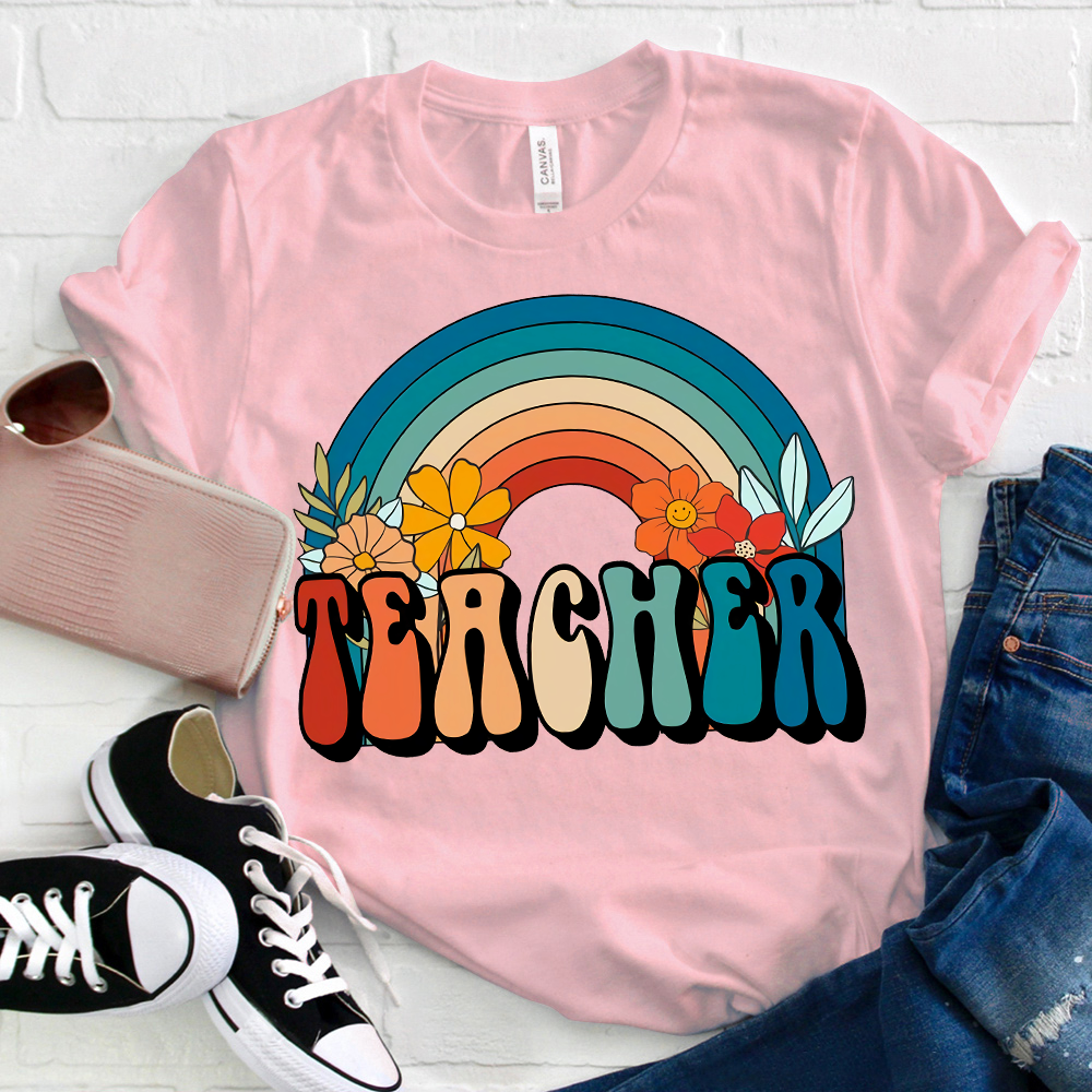  Lovely Flower Rainbow Teacher T-Shirt