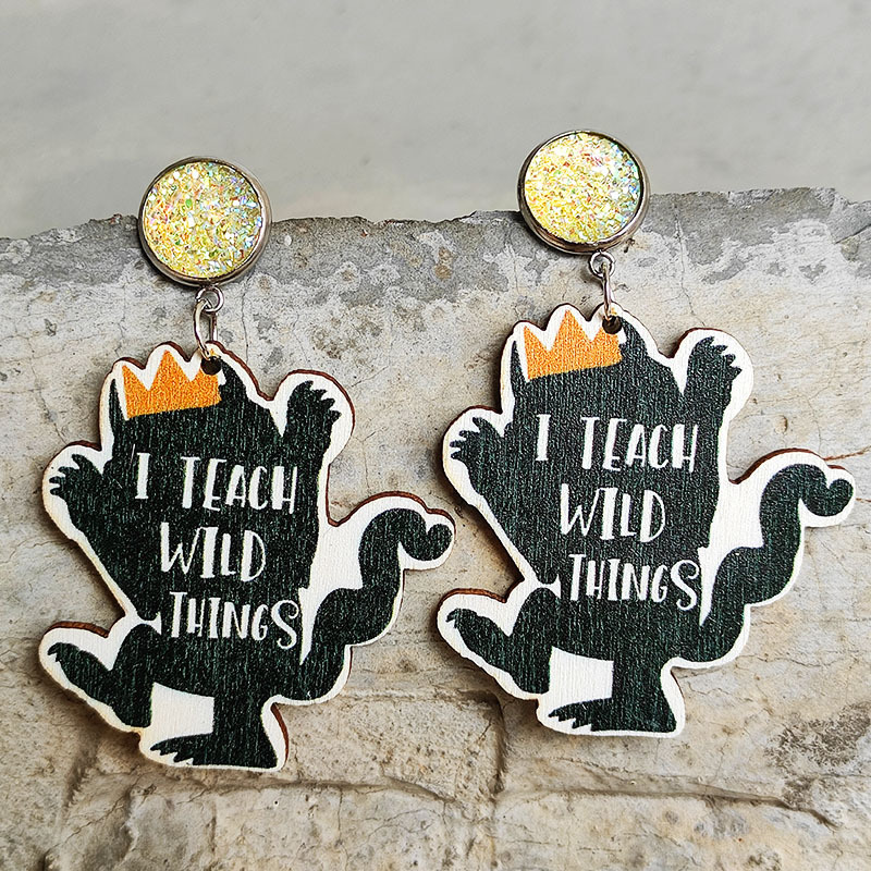 I Teach Wild Things Beast Wooden Earrings