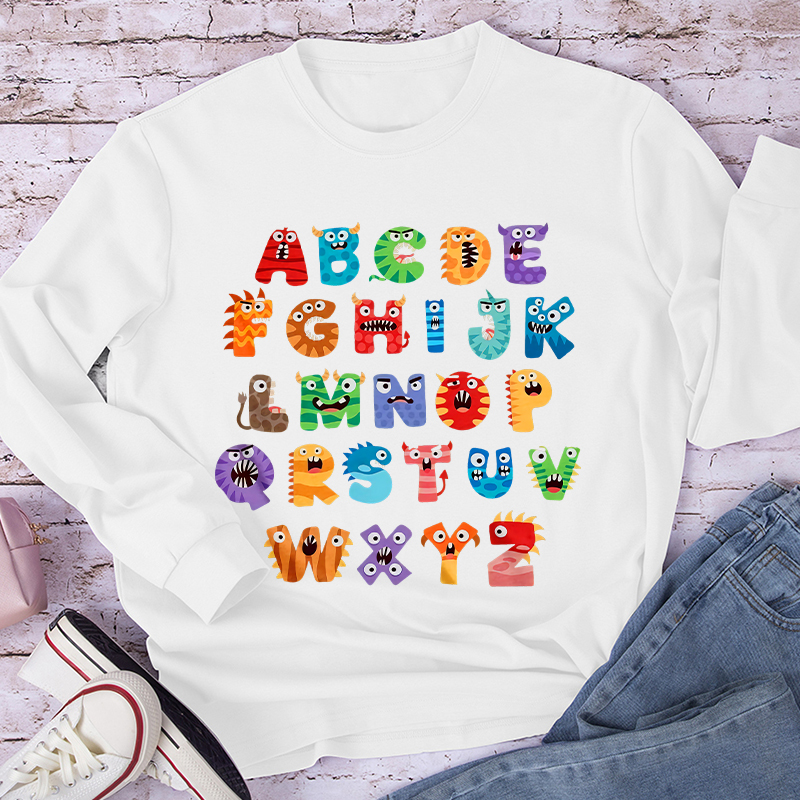 Cute Halloween Monster Alphabet School Long Sleeve T-Shirt