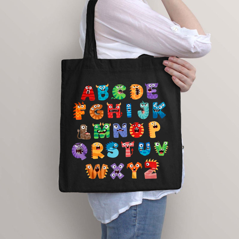 Cute Halloween Monster Alphabet School Tote Bag