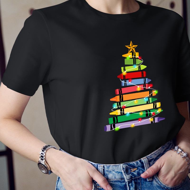 Crayons Tree Colored Ligths Teacher T-Shirt