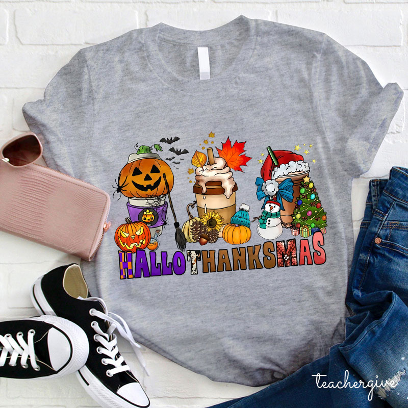 Hallothanksmas Pumpkin Spice Latte Teacher T-Shirt