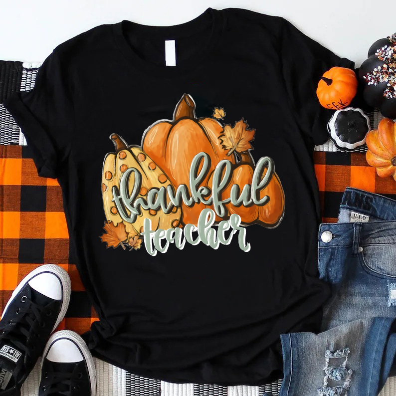 Autumn Pumpkin Thankful Teacher T-Shirt