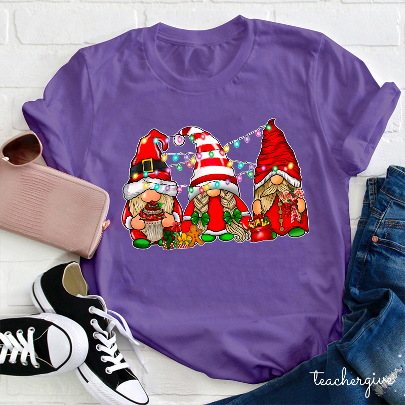 Gnomes Christmas Lights Teacher T-Shirt