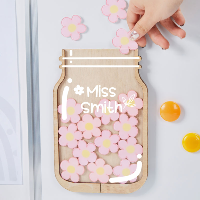 Personalized Fill The Jar With Pink Little Flowers Teacher Reward Jar