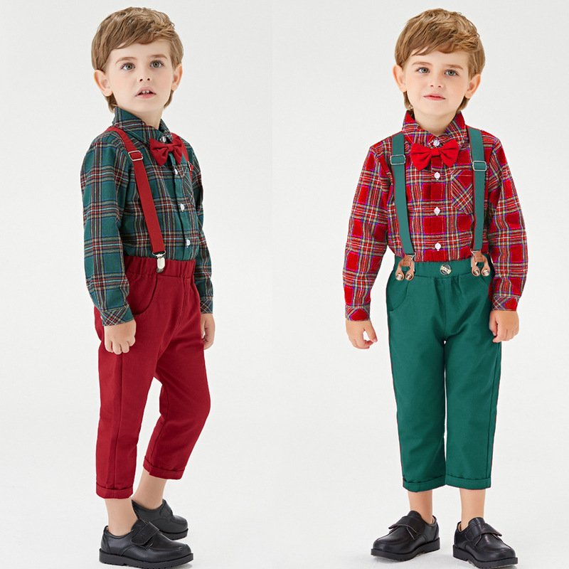 Plaid Shirt Overalls Suit