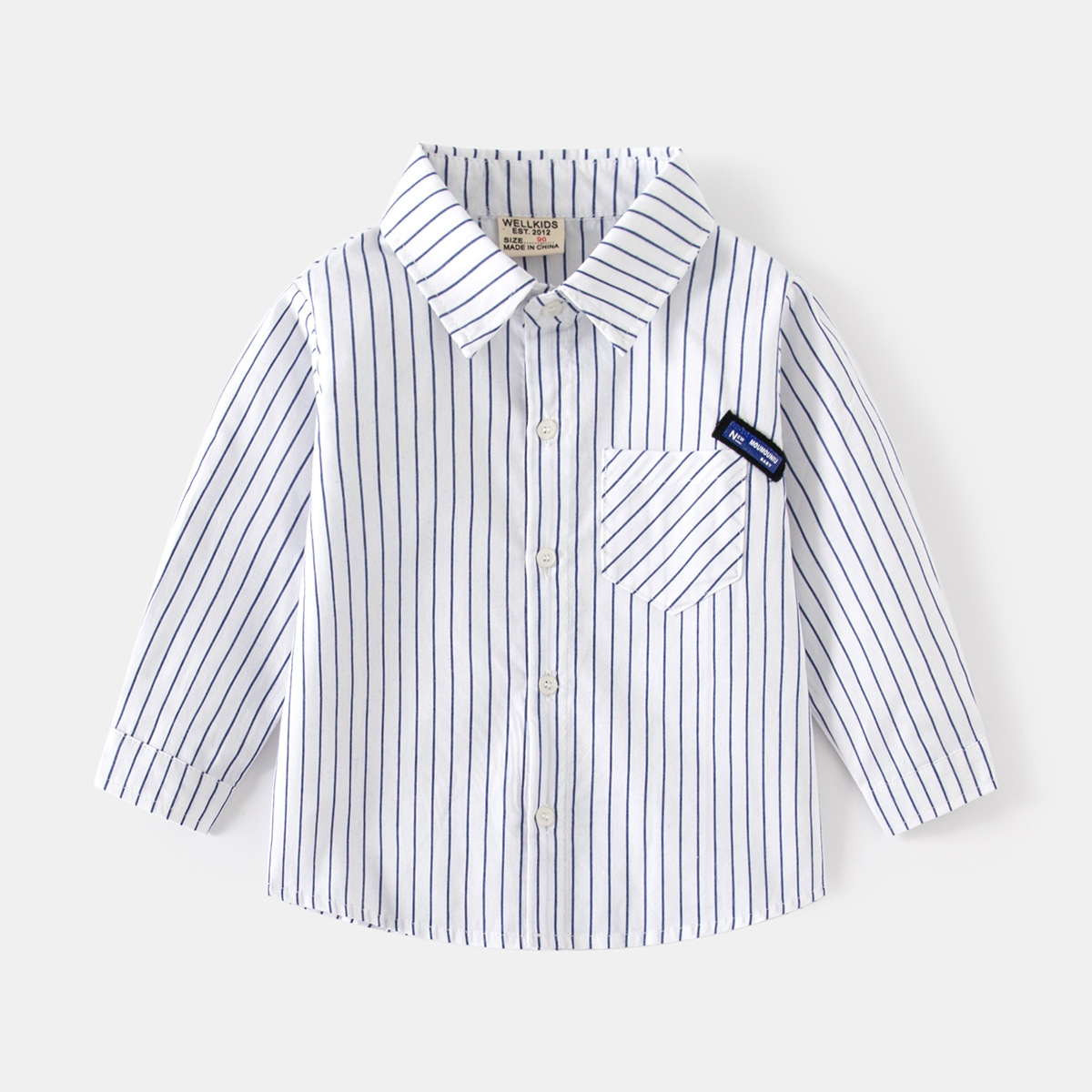 Casual Striped Blue And White Button Up Shirt  For Kids