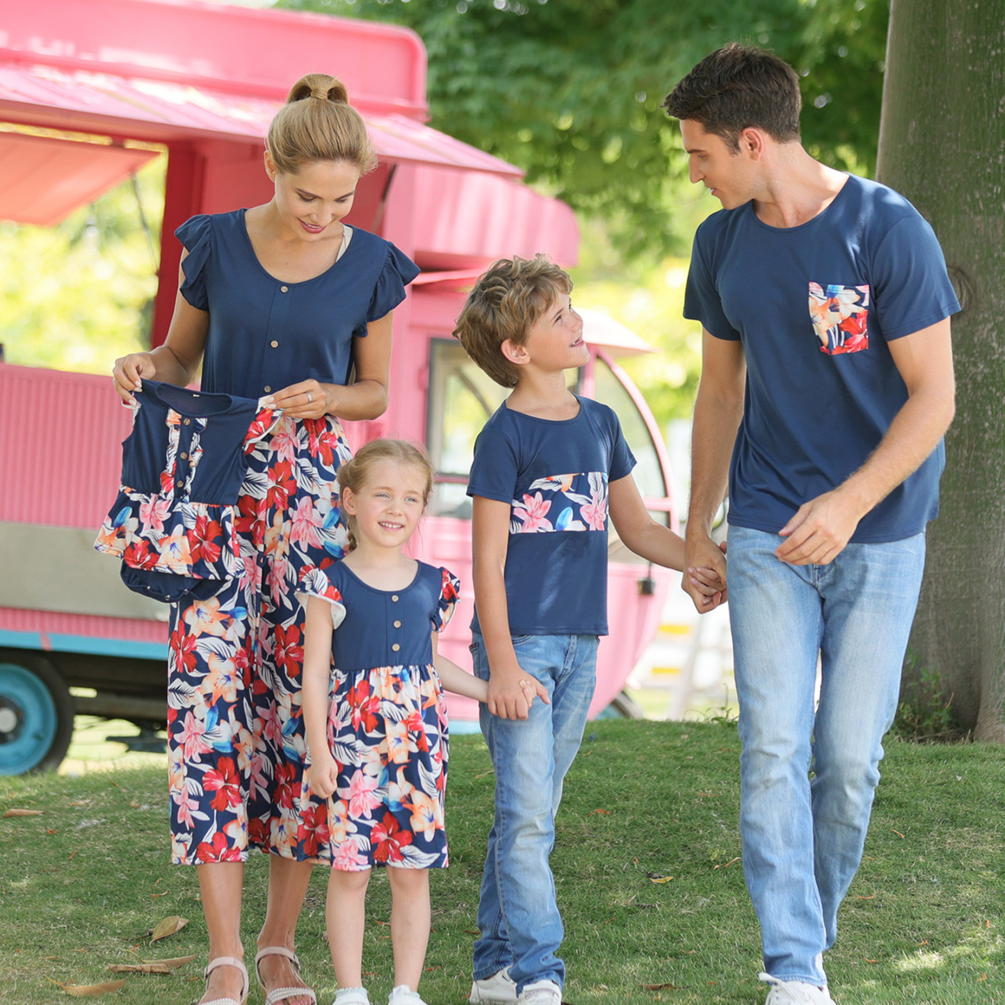 Navy Flower Family Outfits