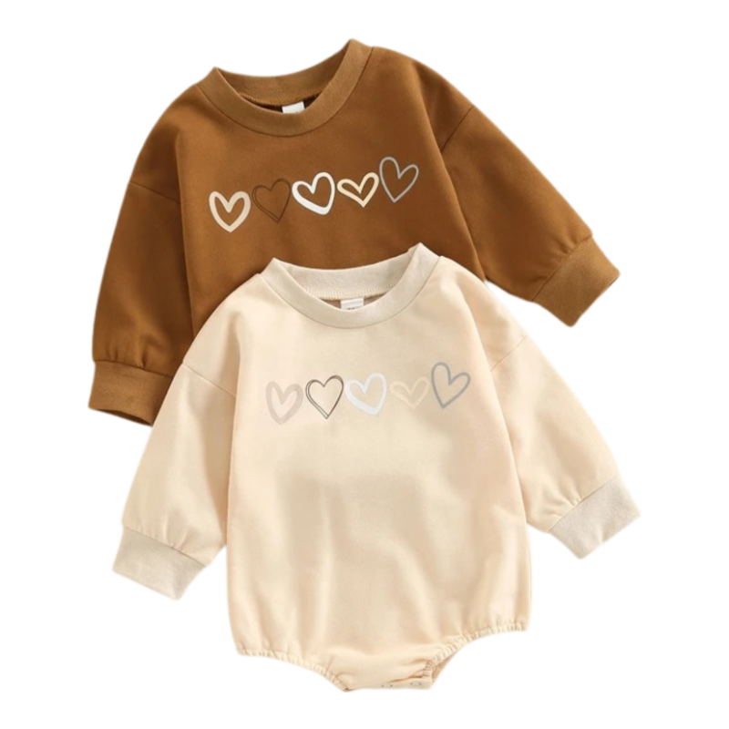 Heart Print Romper Long Sleeve