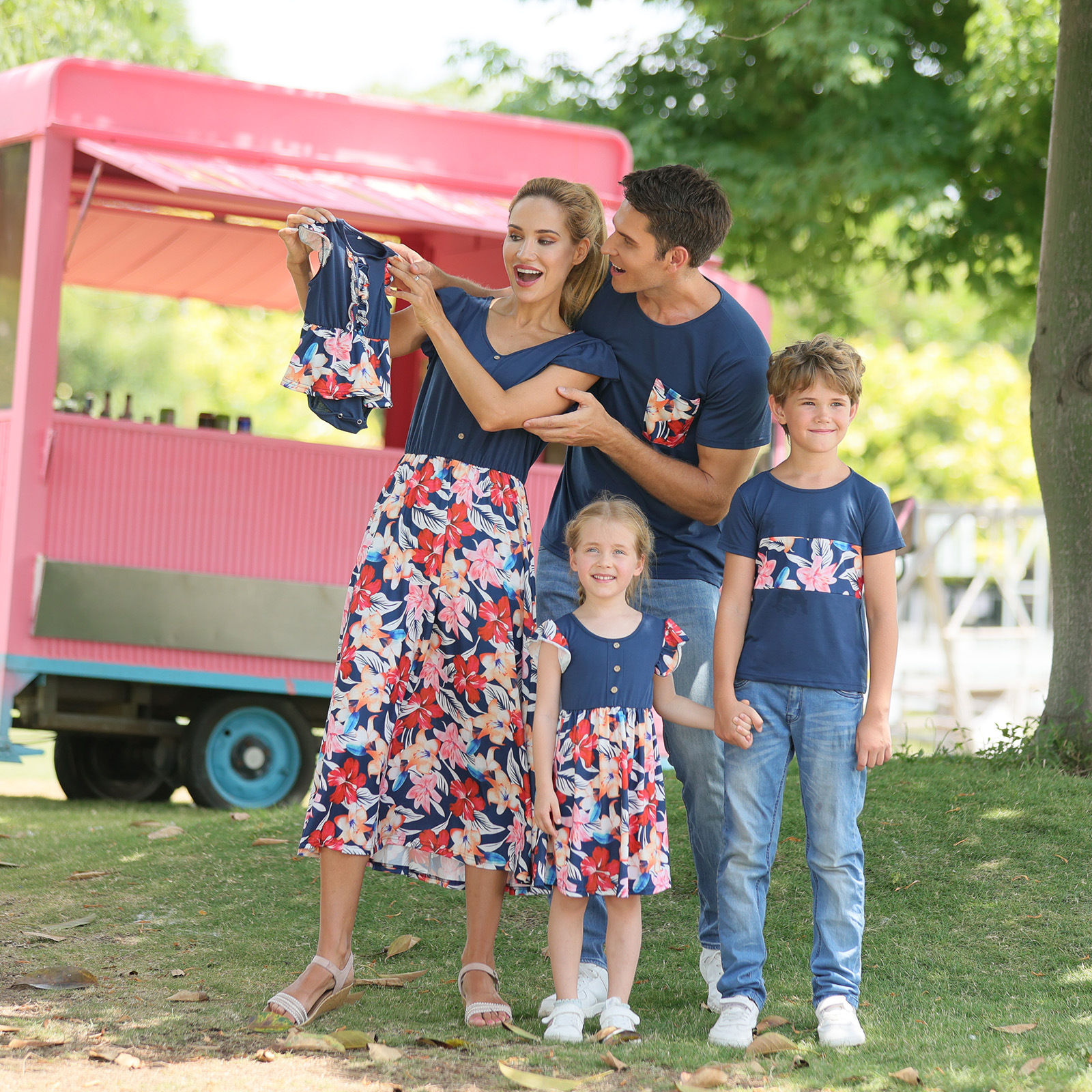 Navy Flower Family Outfits