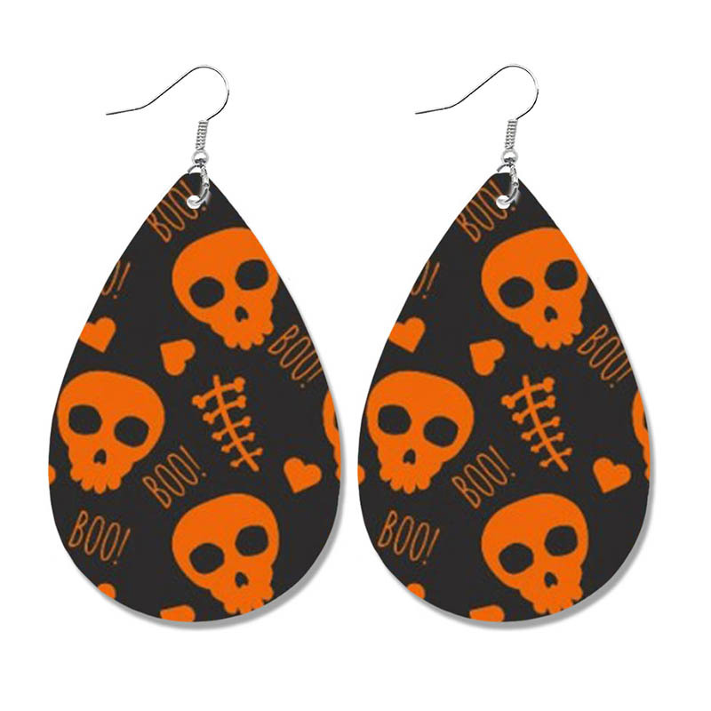 Halloween Boo Skull Leather Earrings