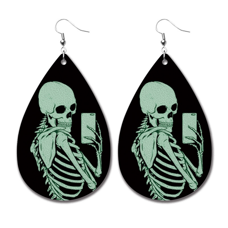 Halloween Funny Skeleton Leather Earrings