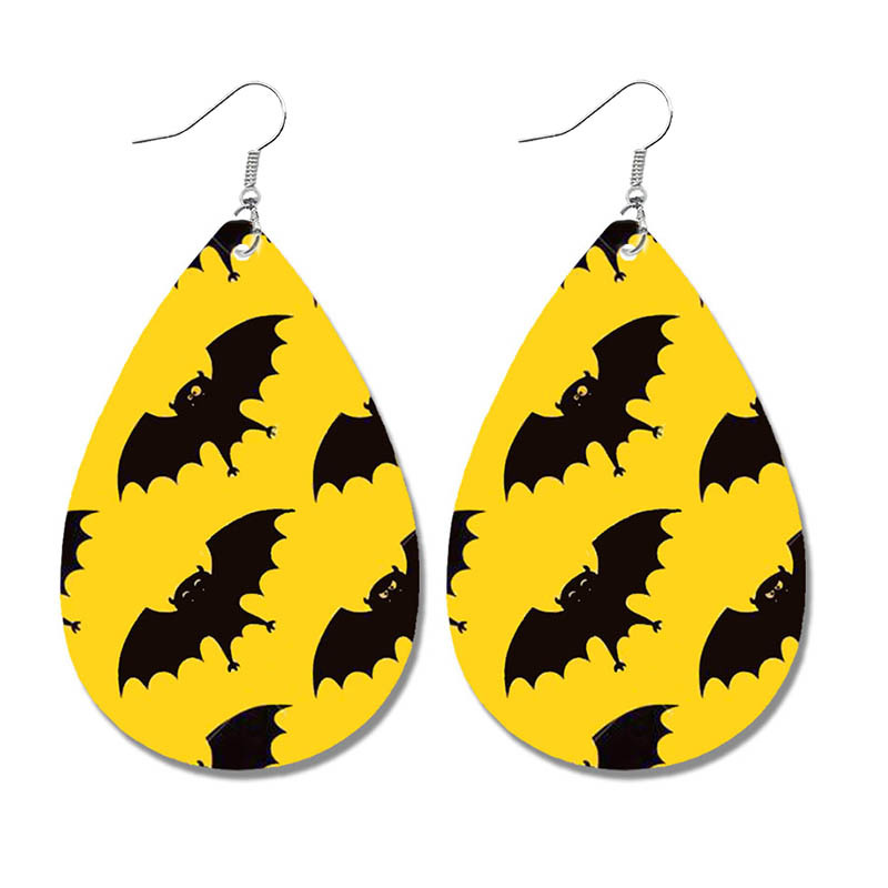 Halloween Yellow Bat Leather Earrings