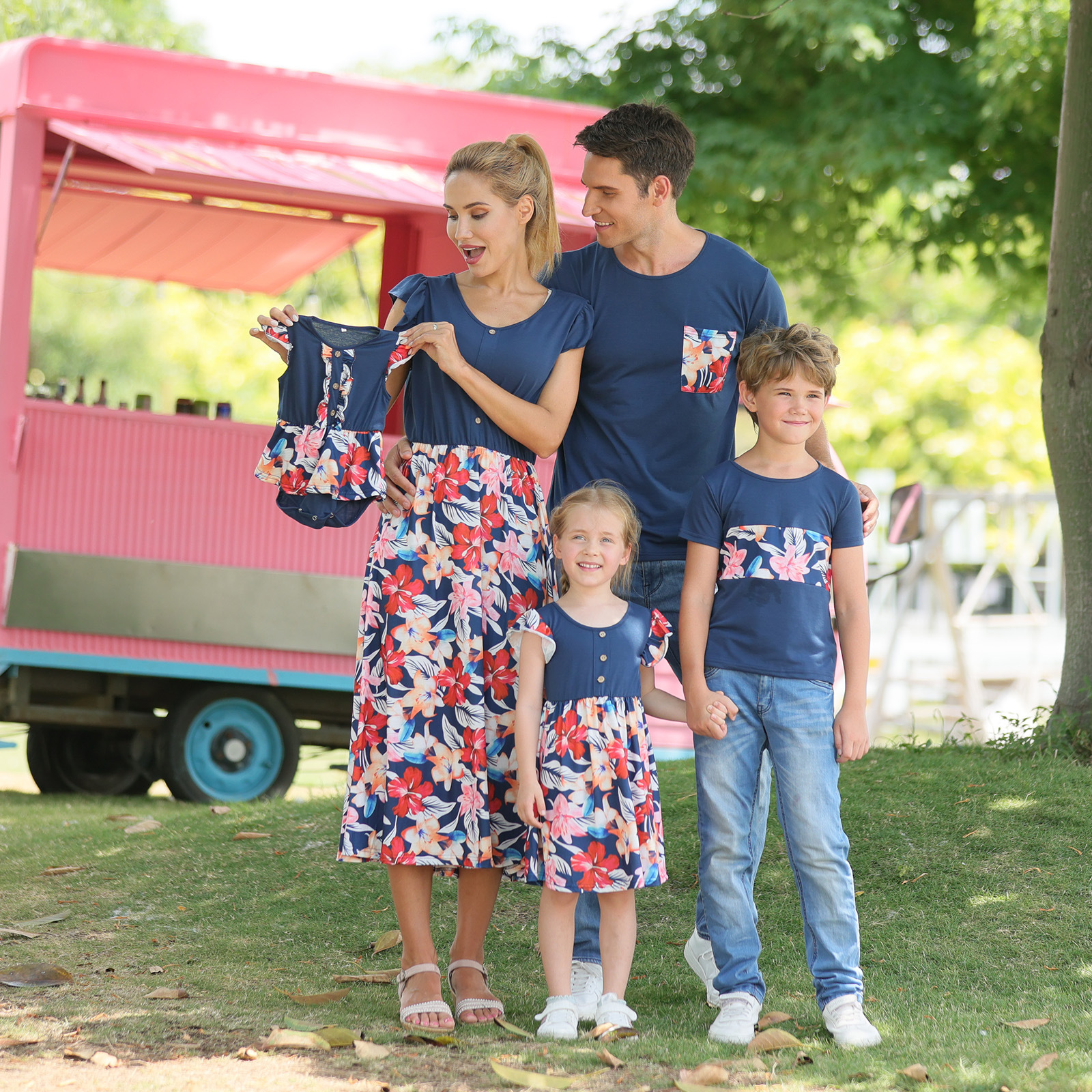 Navy Flower Family Outfits