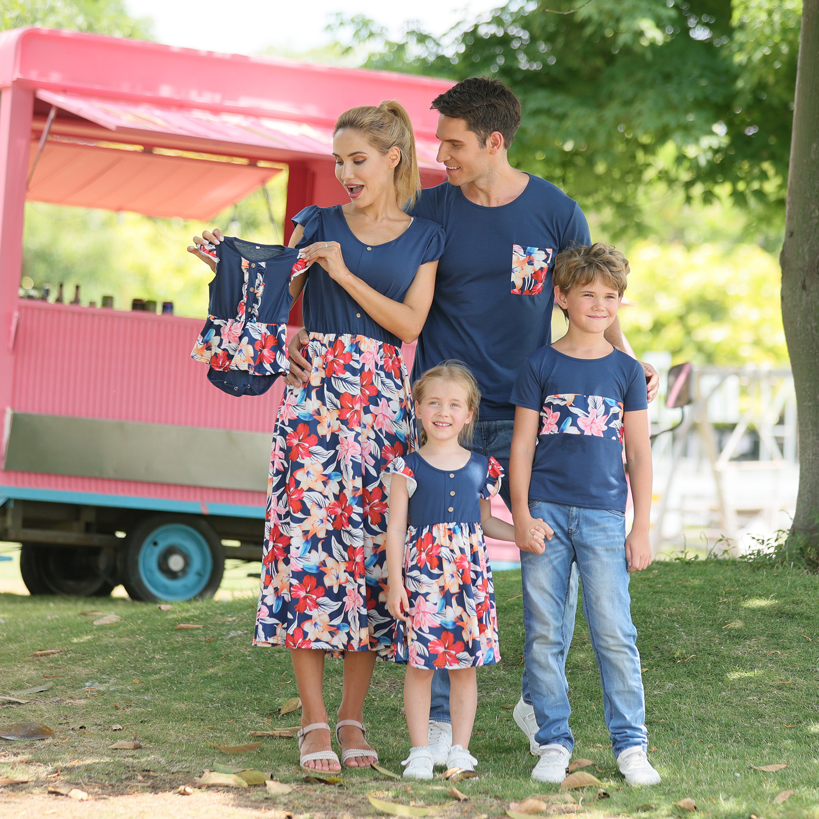 Navy Flower Family Outfits
