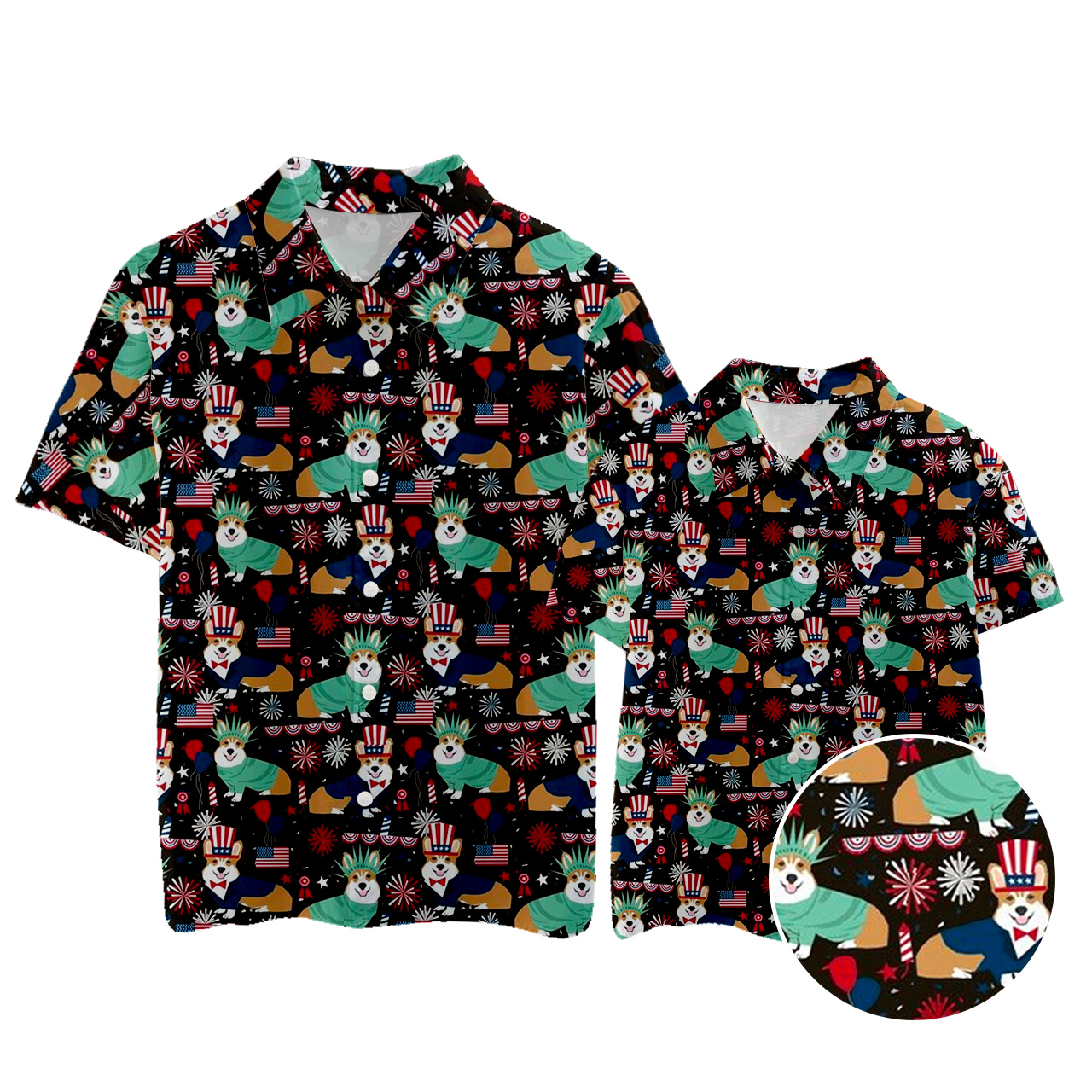 Dogs Statue Of Liberty Family Matching Button Shirt SaleBeepumpkin™