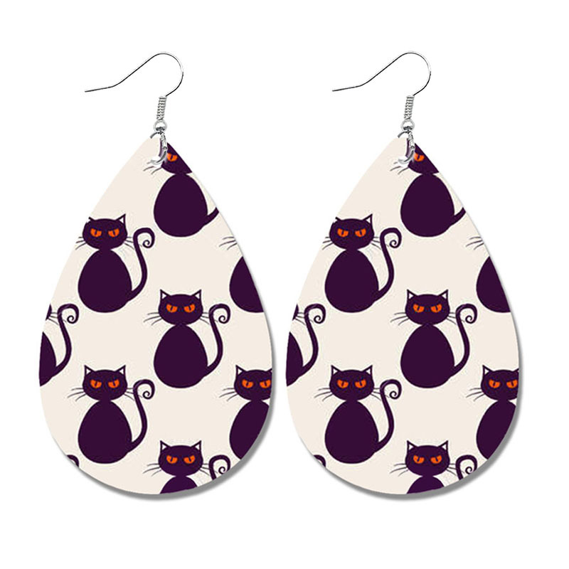Halloween Mysterious Black Cat Leather Earrings
