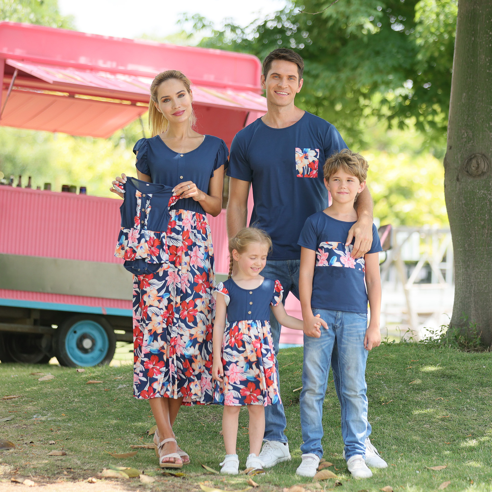 Navy Flower Family Outfits