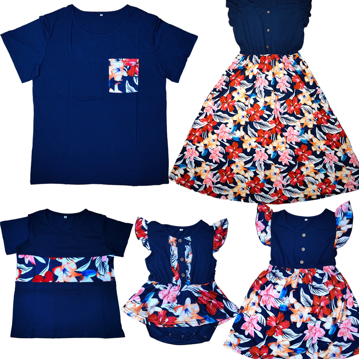 Navy Flower Family Outfits