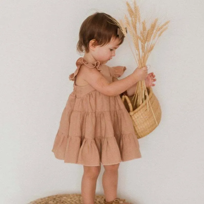 Girl Summer Linen Ruffle Sundress