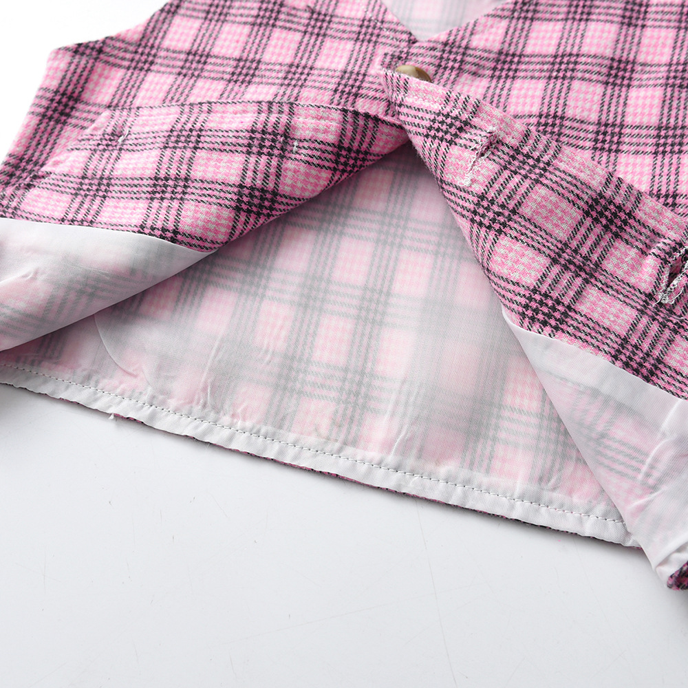 Vintage Plaid Vest White Short Sleeve Bow Tie Cardigan Set