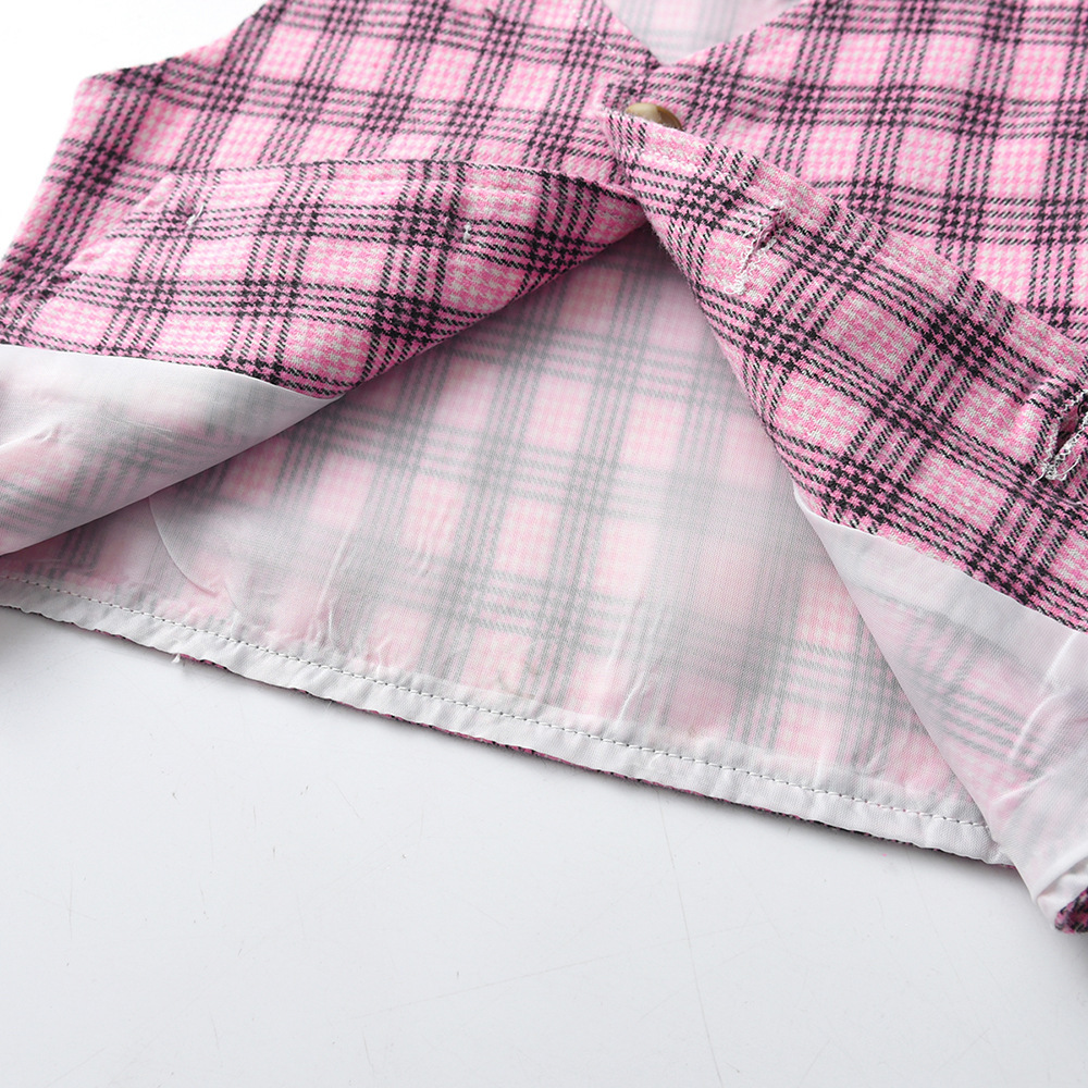 Vintage Plaid Vest White Short Sleeve Bow Tie Cardigan Set