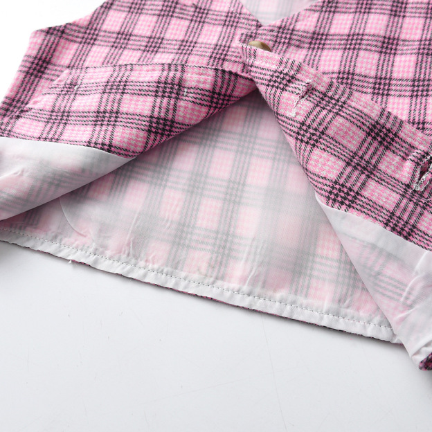 Vintage Plaid Vest White Short Sleeve Bow Tie Cardigan Set