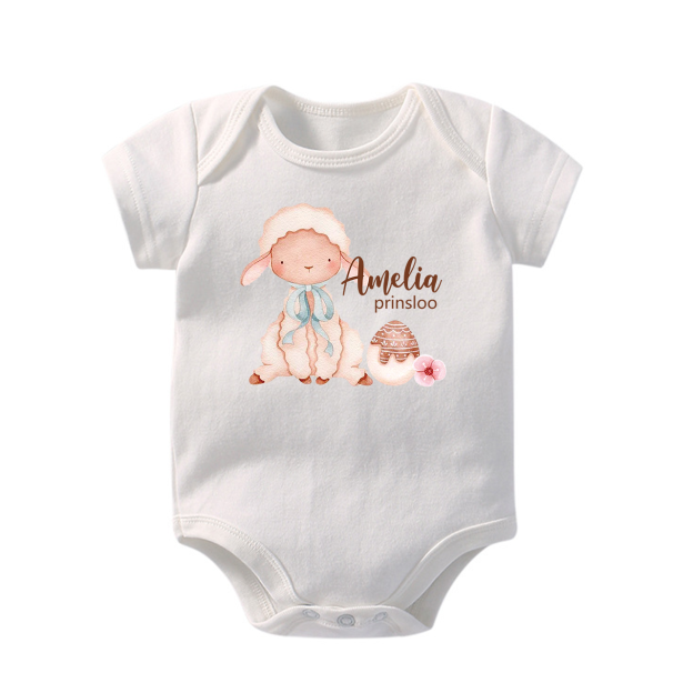 Personalized Cute Watercolor Bunny And Egg Baby Bodysuit