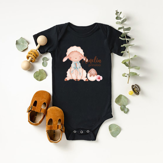 Personalized Cute Watercolor Bunny And Egg Baby Bodysuit