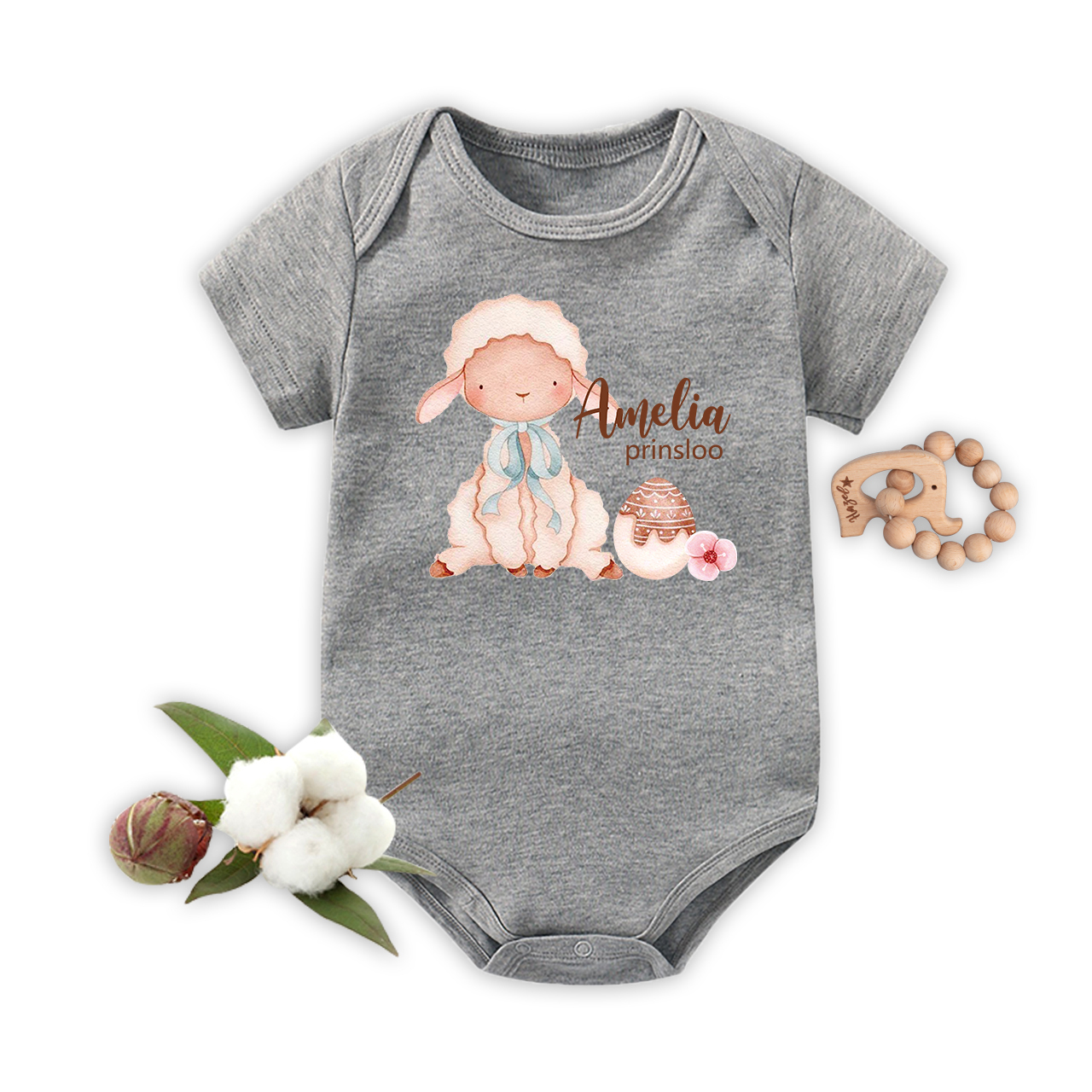 Personalized Cute Watercolor Bunny And Egg Baby Bodysuit