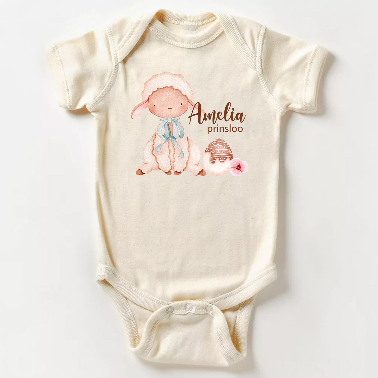 Personalized Cute Watercolor Bunny And Egg Baby Bodysuit