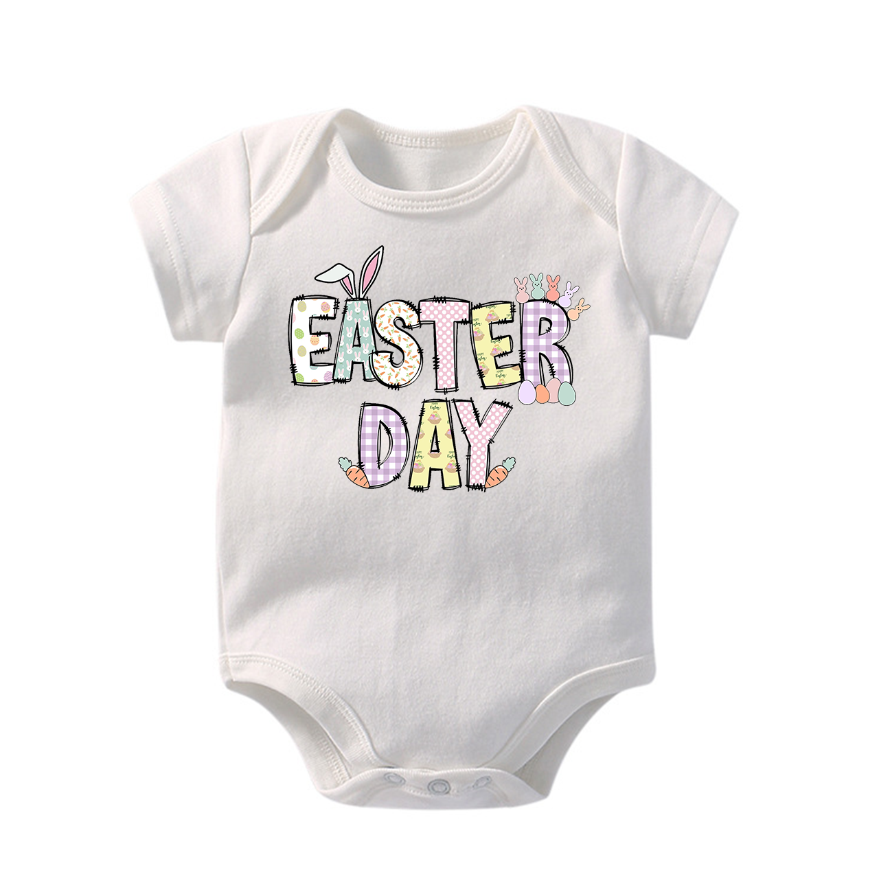 Personalized  Alphabet Bunny Easter Eggs Bodysuit For Baby