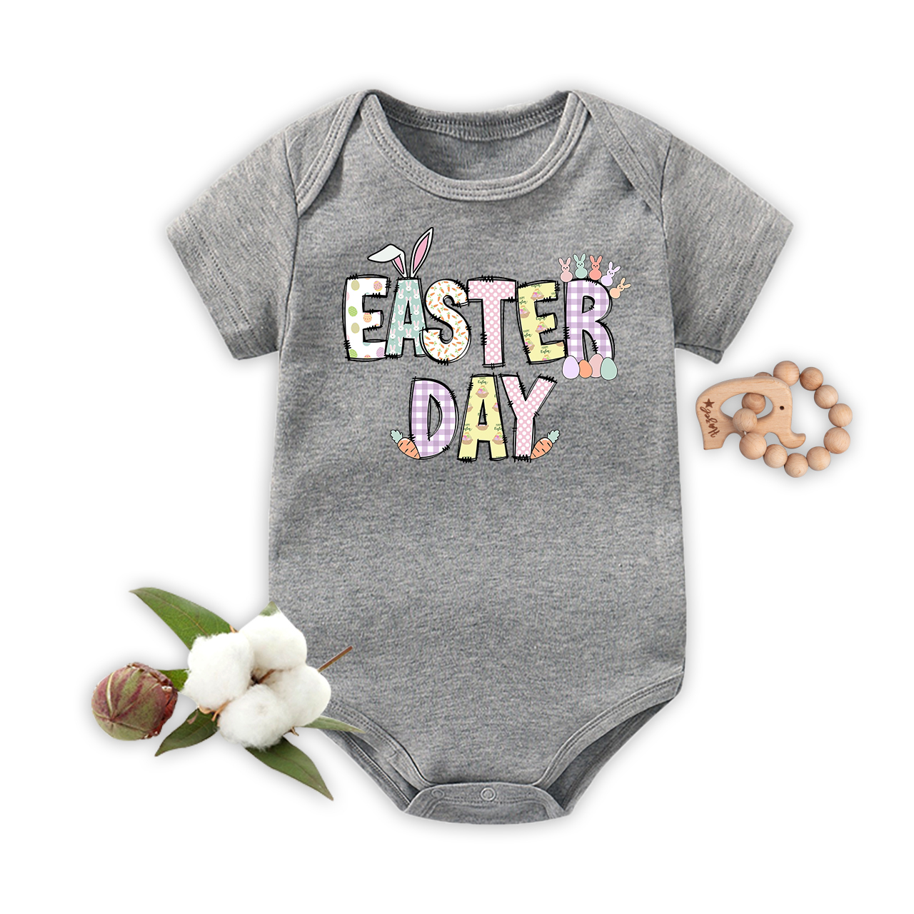 Personalized  Alphabet Bunny Easter Eggs Bodysuit For Baby