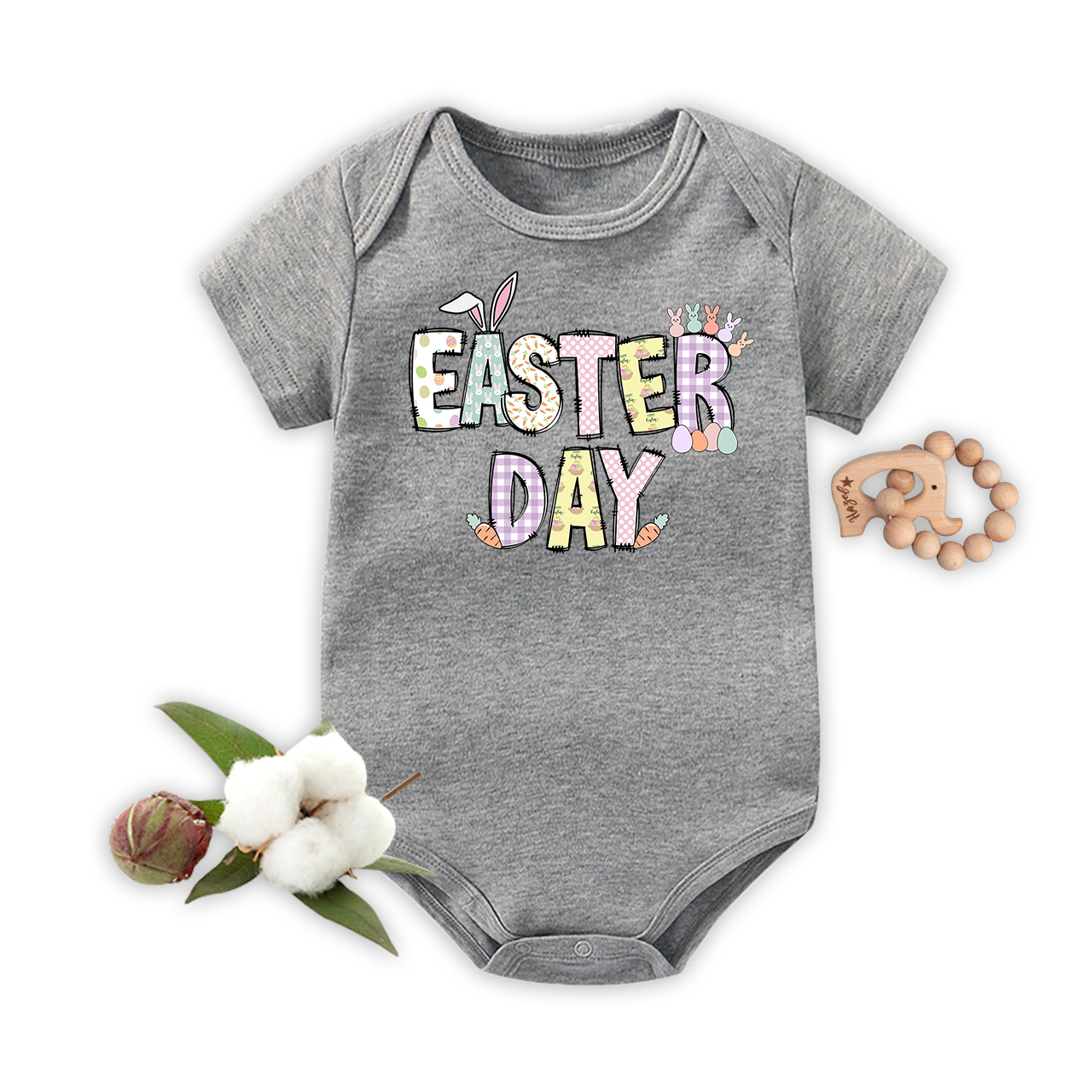 Personalized  Alphabet Bunny Easter Eggs Bodysuit For Baby
