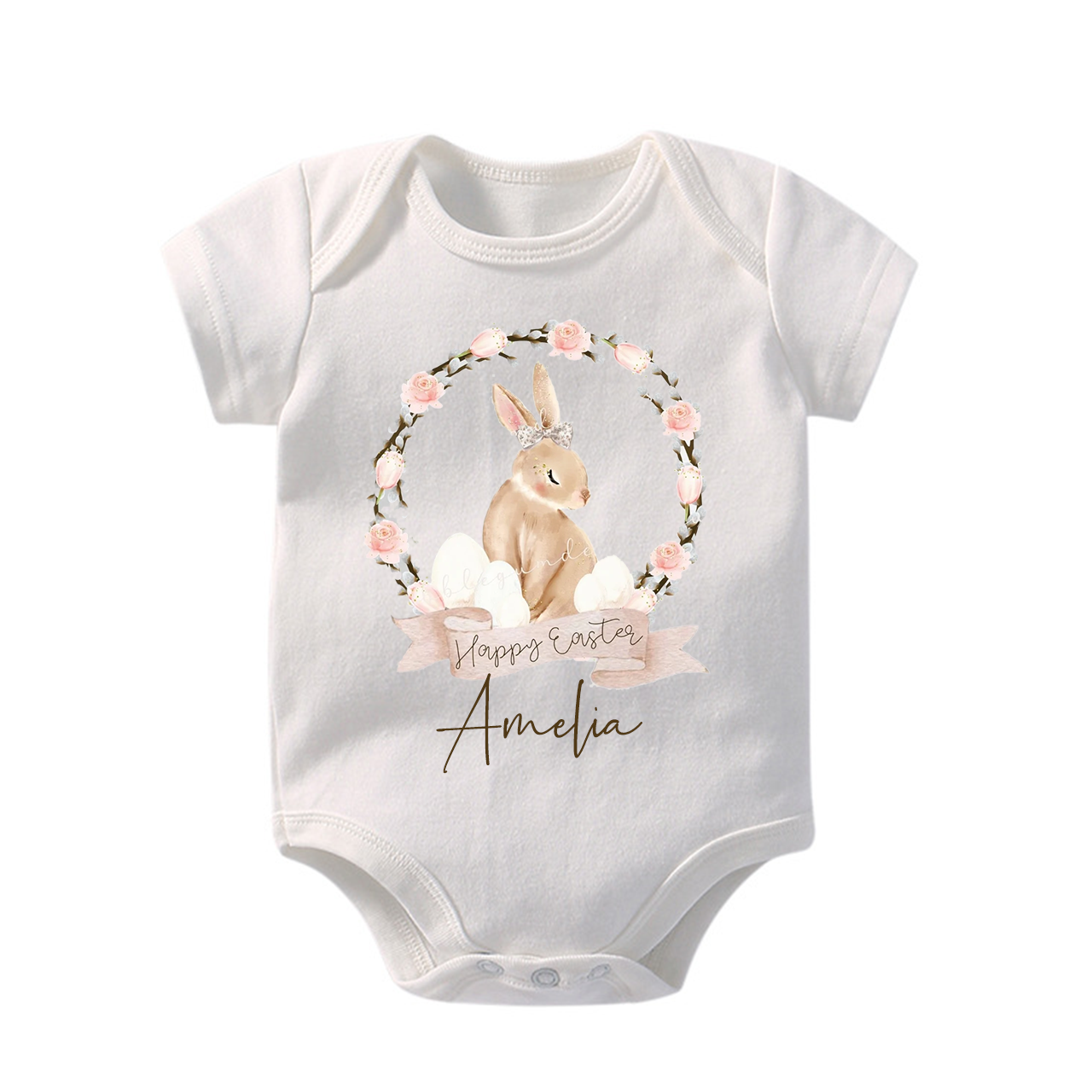 Brown Bunny Floral Wreath Bodysuit For Baby