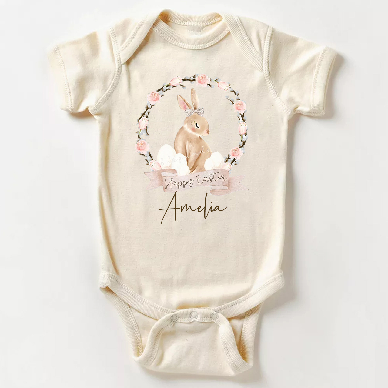 Brown Bunny Floral Wreath Bodysuit For Baby