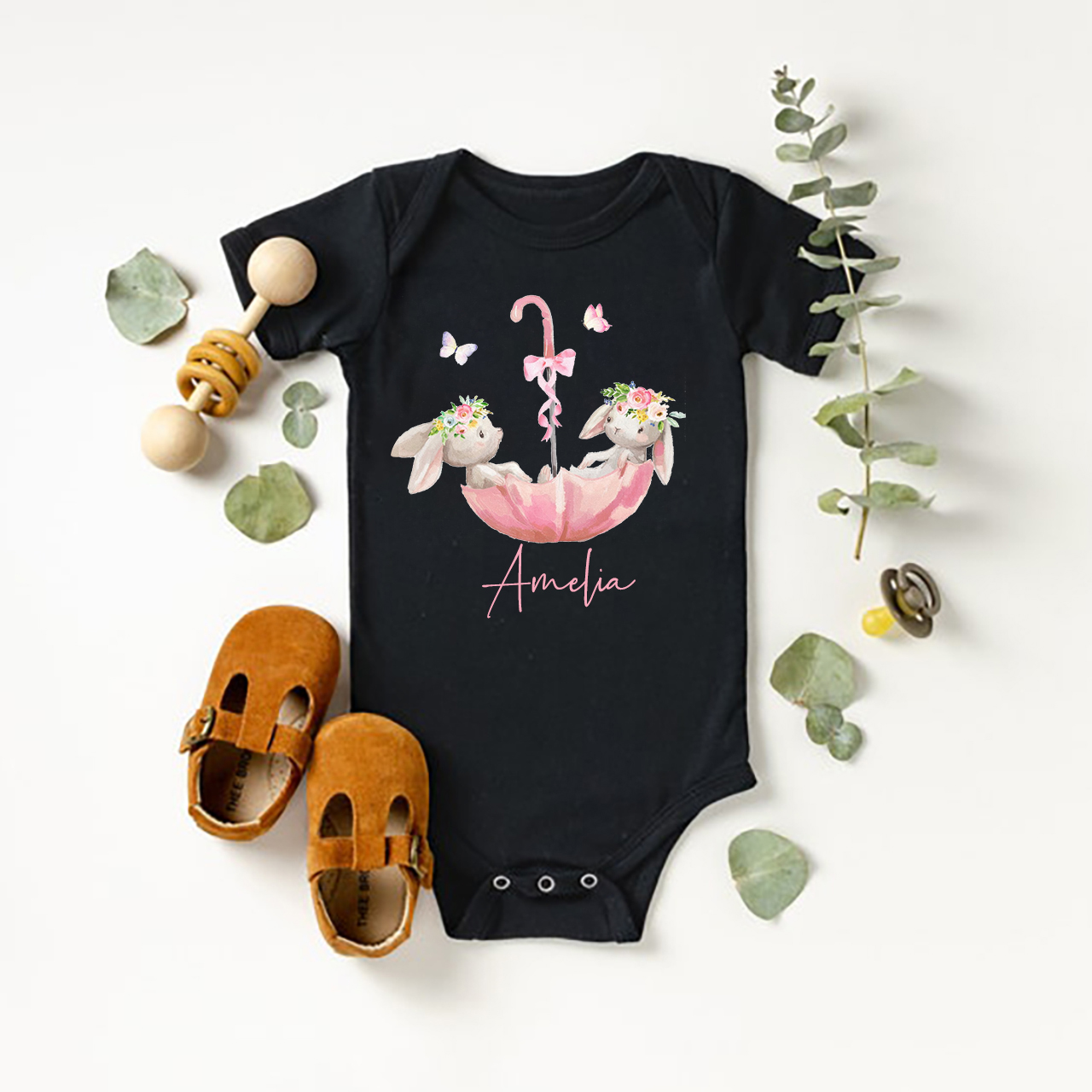 Bunny In Umbrella Bodysuit For Baby