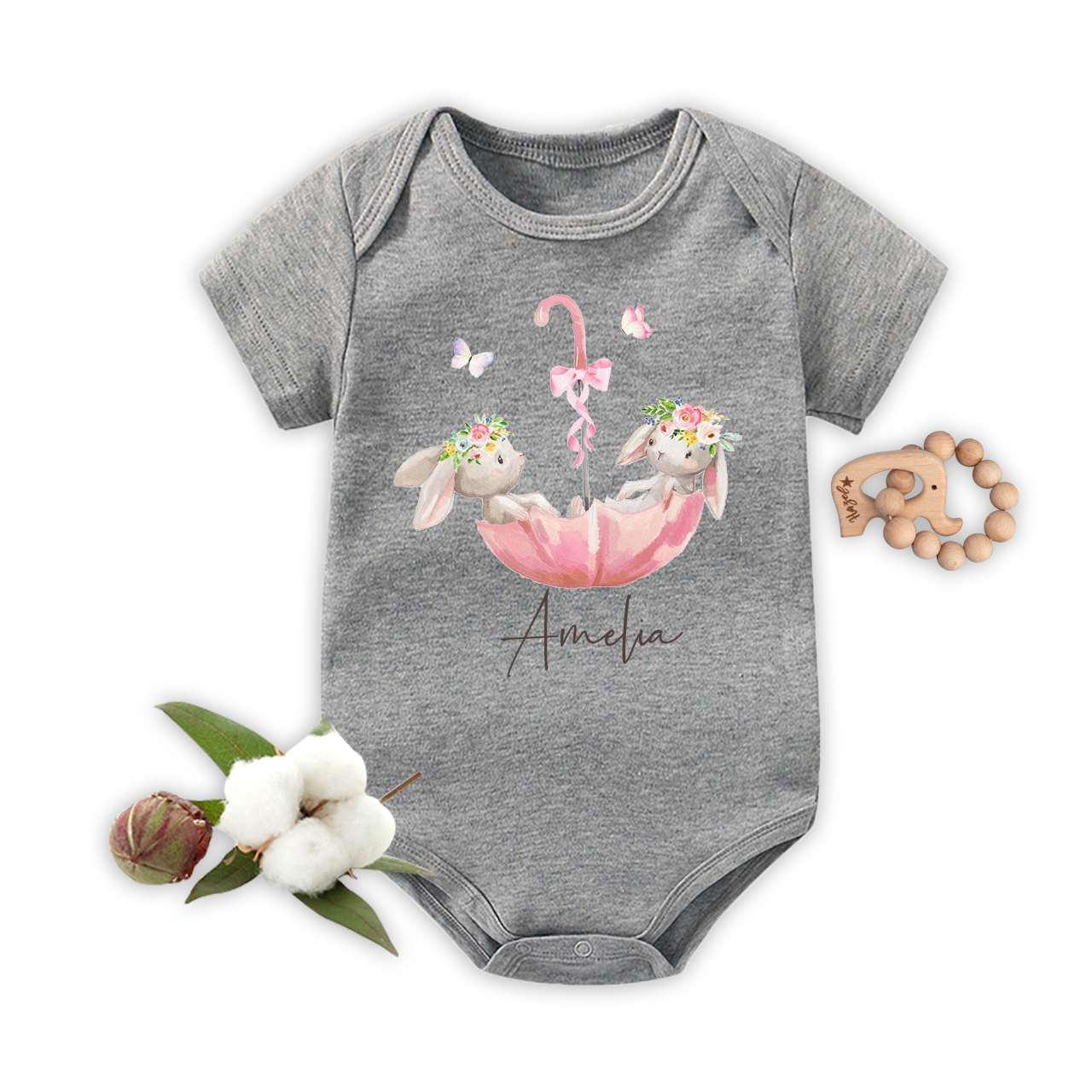 Bunny In Umbrella Bodysuit For Baby