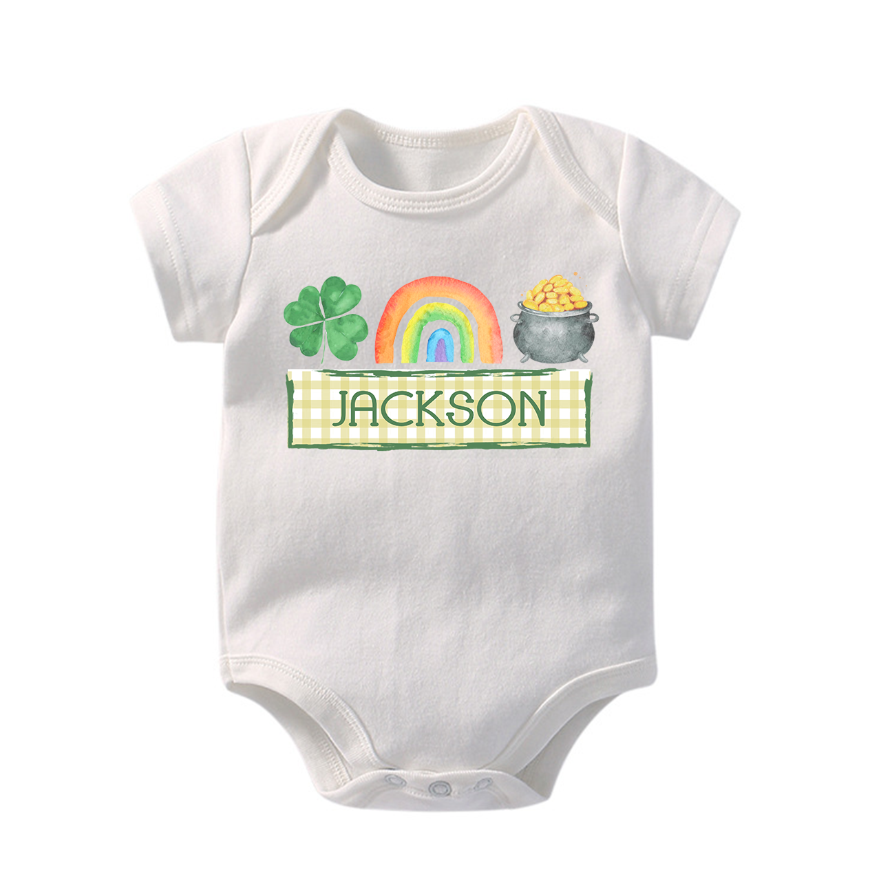 Personalized Clover Rainbow Heat Press St. Patrick's Day Baby Bodysuit