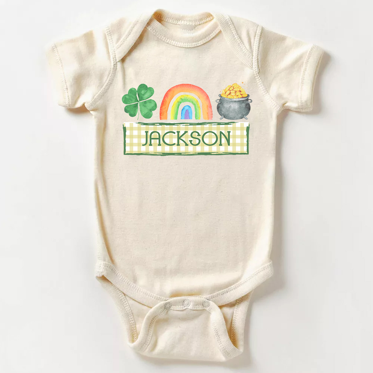 Personalized Clover Rainbow Heat Press St. Patrick's Day Baby Bodysuit