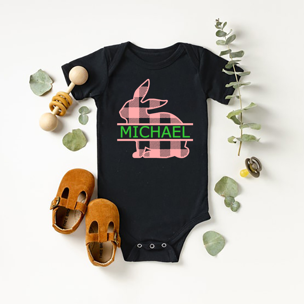 Personalized Blue&Pink Bunny Bodysuit For Baby