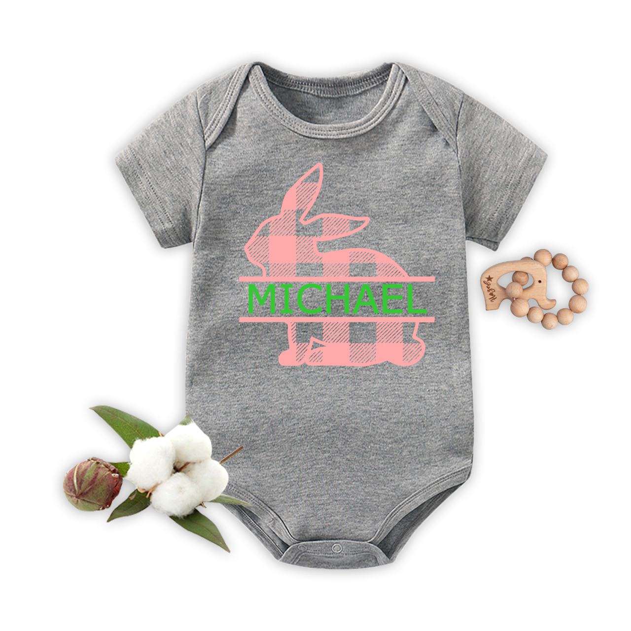 Personalized Blue&Pink Bunny Bodysuit For Baby