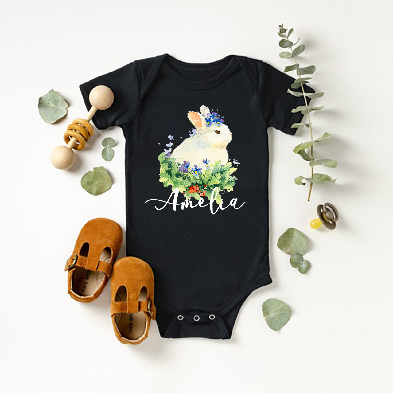 Personalized Bunny Grass Bodysuit For Baby