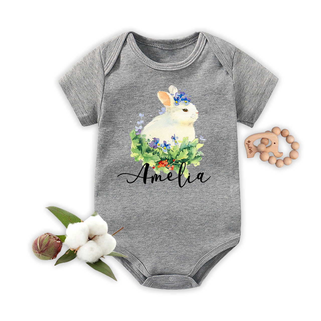 Personalized Bunny Grass Bodysuit For Baby