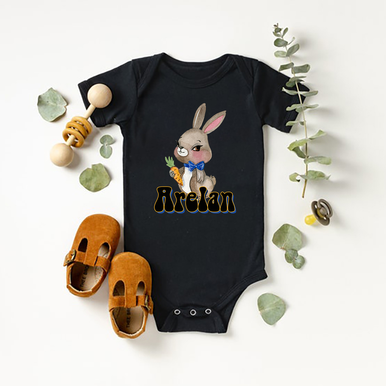 Personalized Blush Bunny Bodysuit For Baby