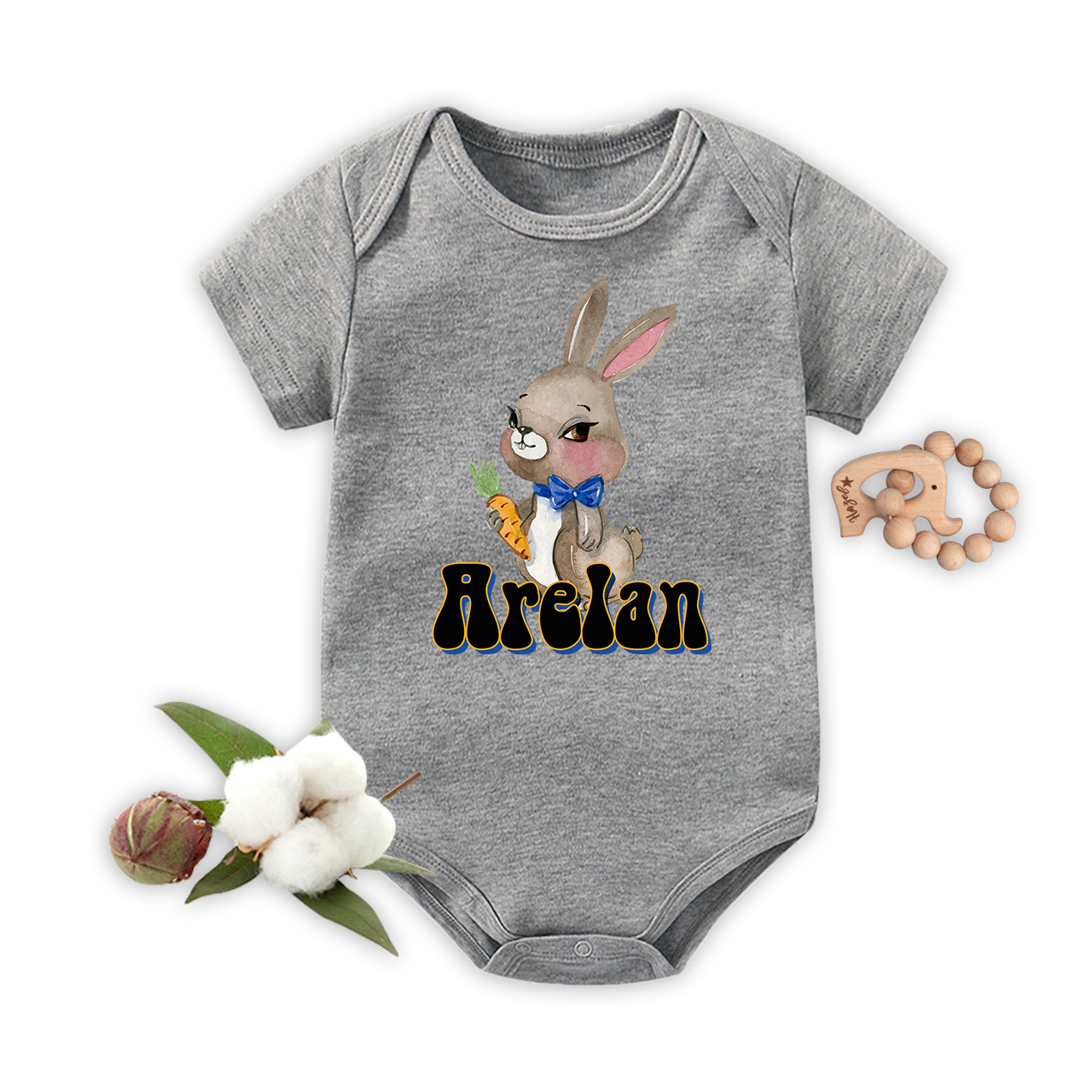 Personalized Blush Bunny Bodysuit For Baby