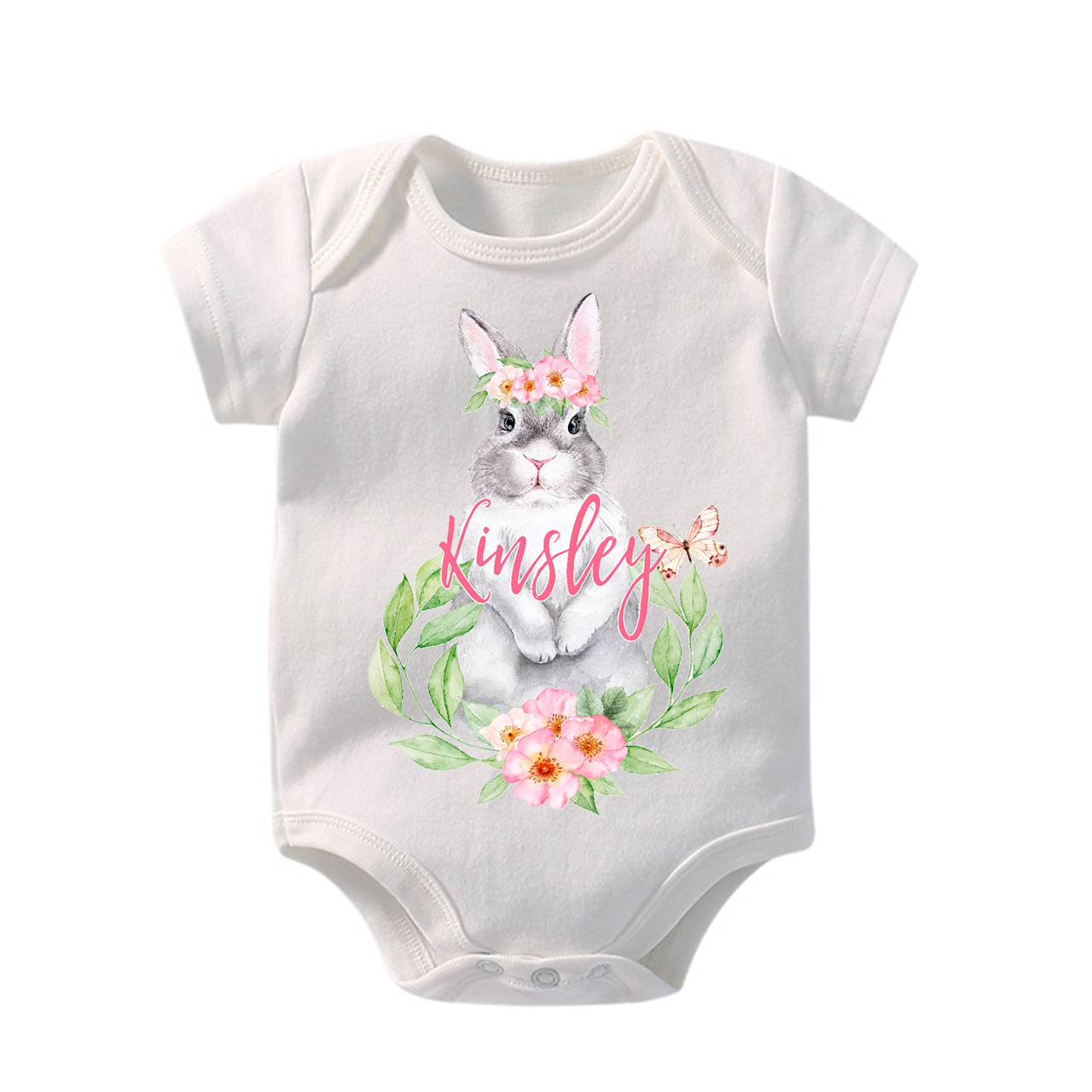 Pink&Green Bunny Easter Bodysuit For Baby