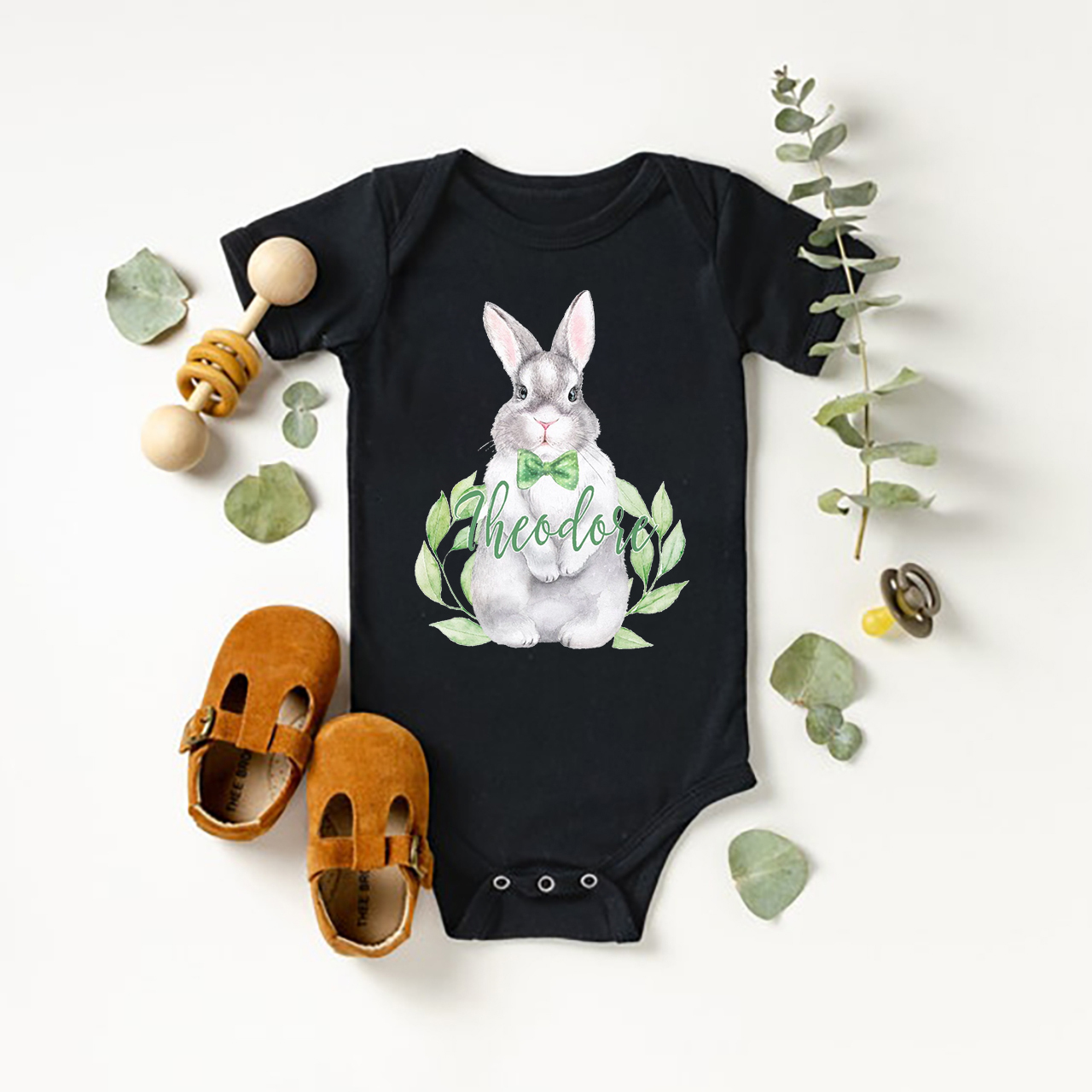 Pink&Green Bunny Easter Bodysuit For Baby