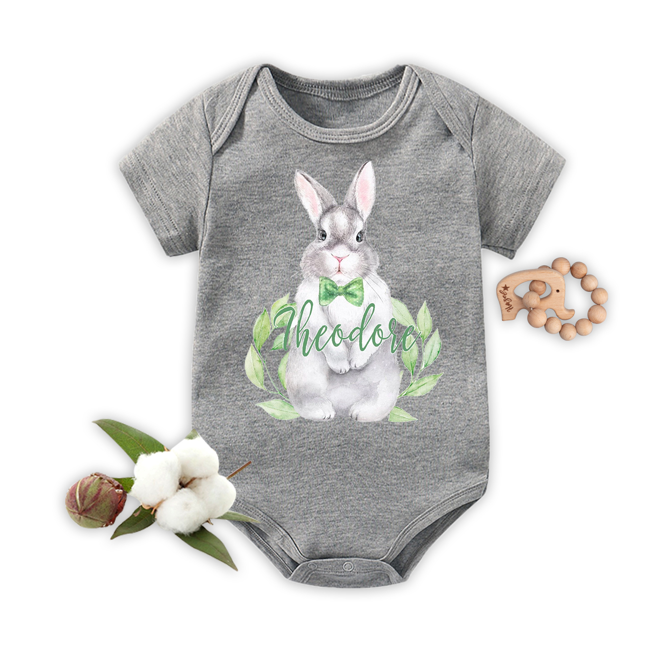 Pink&Green Bunny Easter Bodysuit For Baby